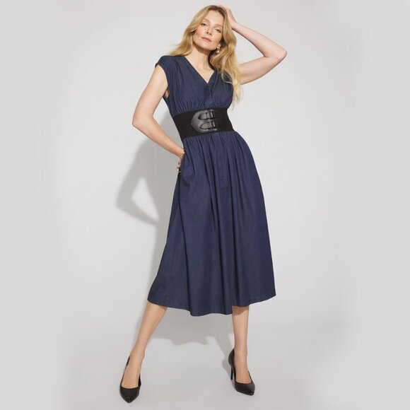 White House Black Market Dresses & Skirts - WHBM $200 Tencel Belted Denim Midi Dress Wide Belt Jean MANY SIZES